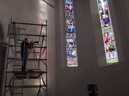 James on the scaffold in the Apse